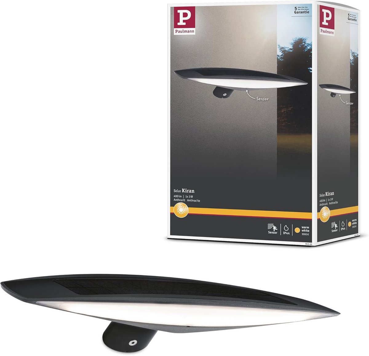 LED Solar Wandlamp voor Buiten met Bewegingsmelder - Antraciet, IP44, 3000K