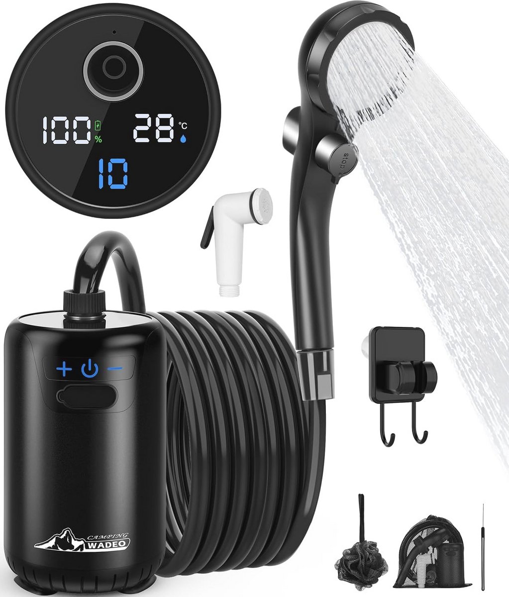 Verbeterde Camping Douche met Accu en Pomp - 10 Snelheden, 6000 mAh voor 3 Uur Gebruikstijd - Mobiele Douche voor Buiten, Camping en Tuin
