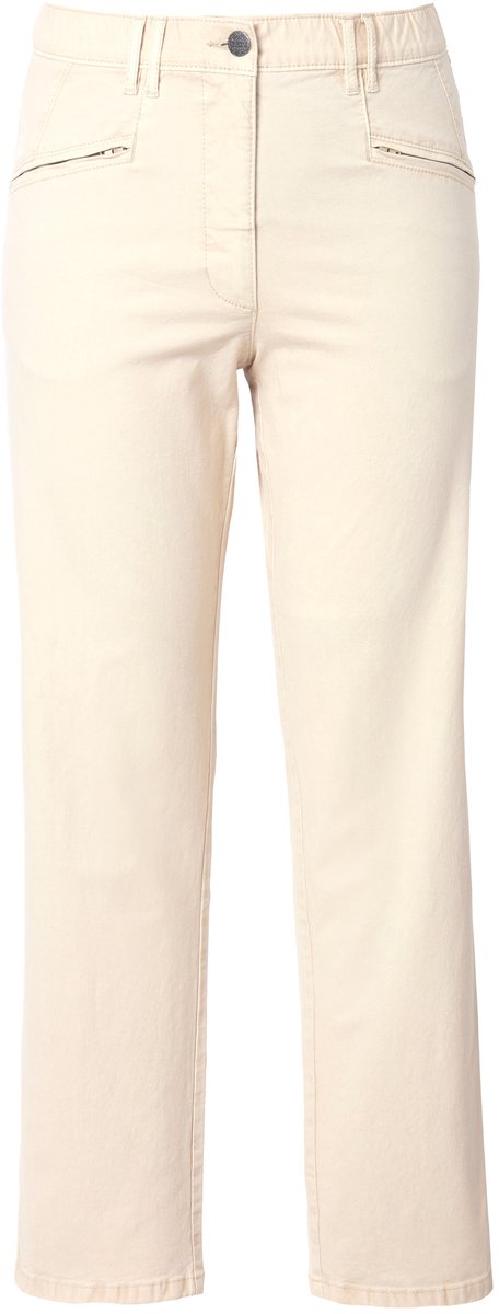 Ulla Popken - Dames - Broek Mony taps toelopende pijpen ritszakken stretch - Beige - Maat 120