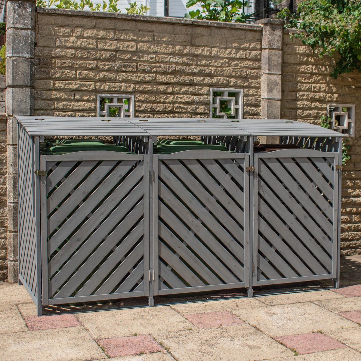 BPS Deluxe Houten Kliko-Opbergkast – Drievoudig – Premium Behandeld Vurenhout – Opslag voor Rolcontainers – Snel en Eenvoudig te Monteren