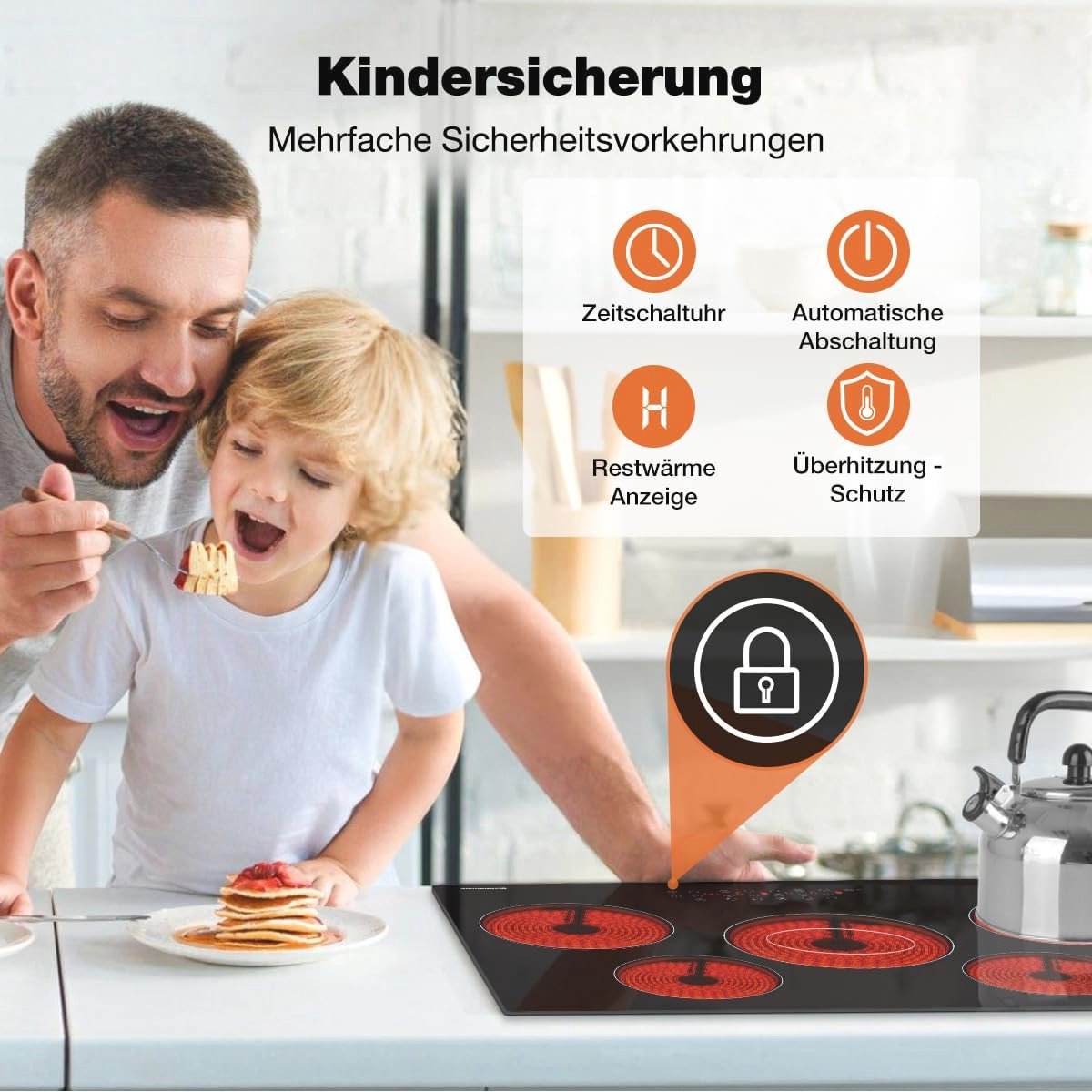 Keramische Kookplaat 77 cm met 5 Vlammen en Touchbediening – 8200 W Inbouwkookplaat