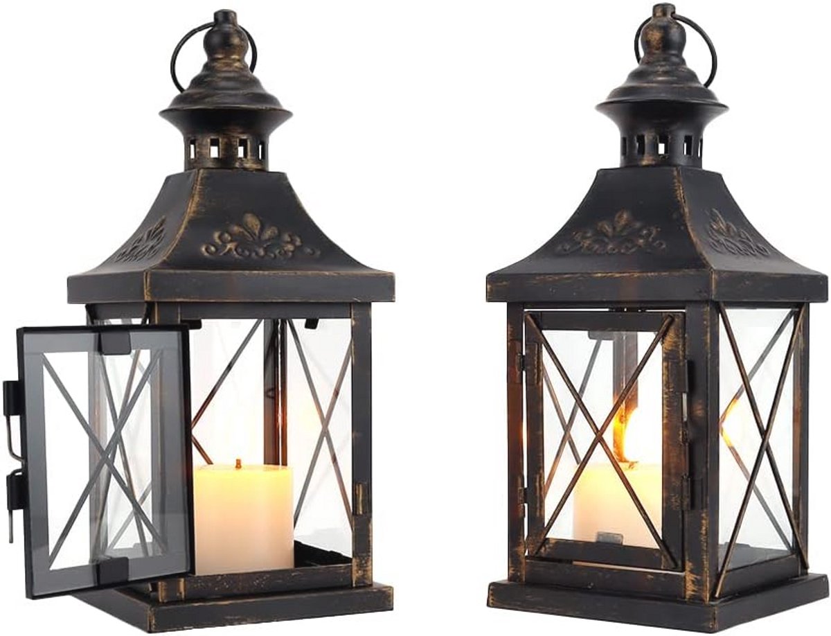 Set van 2 Decoratieve Kaarsenhouders – 27cm Hoog Metaal Hangende Lantaarns voor Woondecoratie en Feestversiering