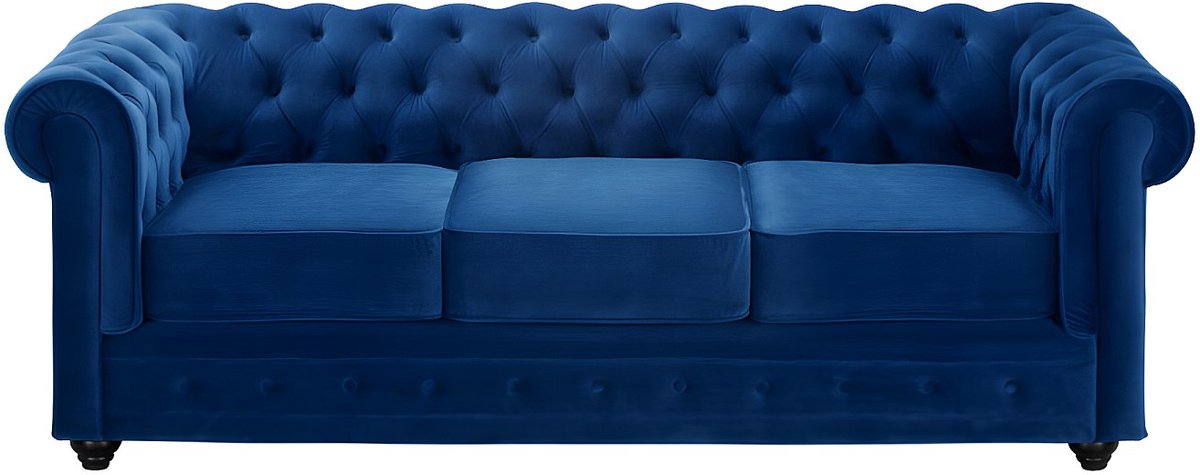 Vente-unique Driezitsbank CHESTERFIELD - velours - koningsblauw
