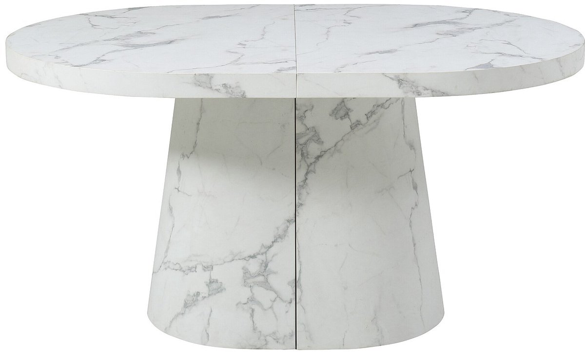 Vente-unique Uitschuifbare eettafel 6 tot +12 plaatsen van mdf - Wit marmereffect - CLOEVA