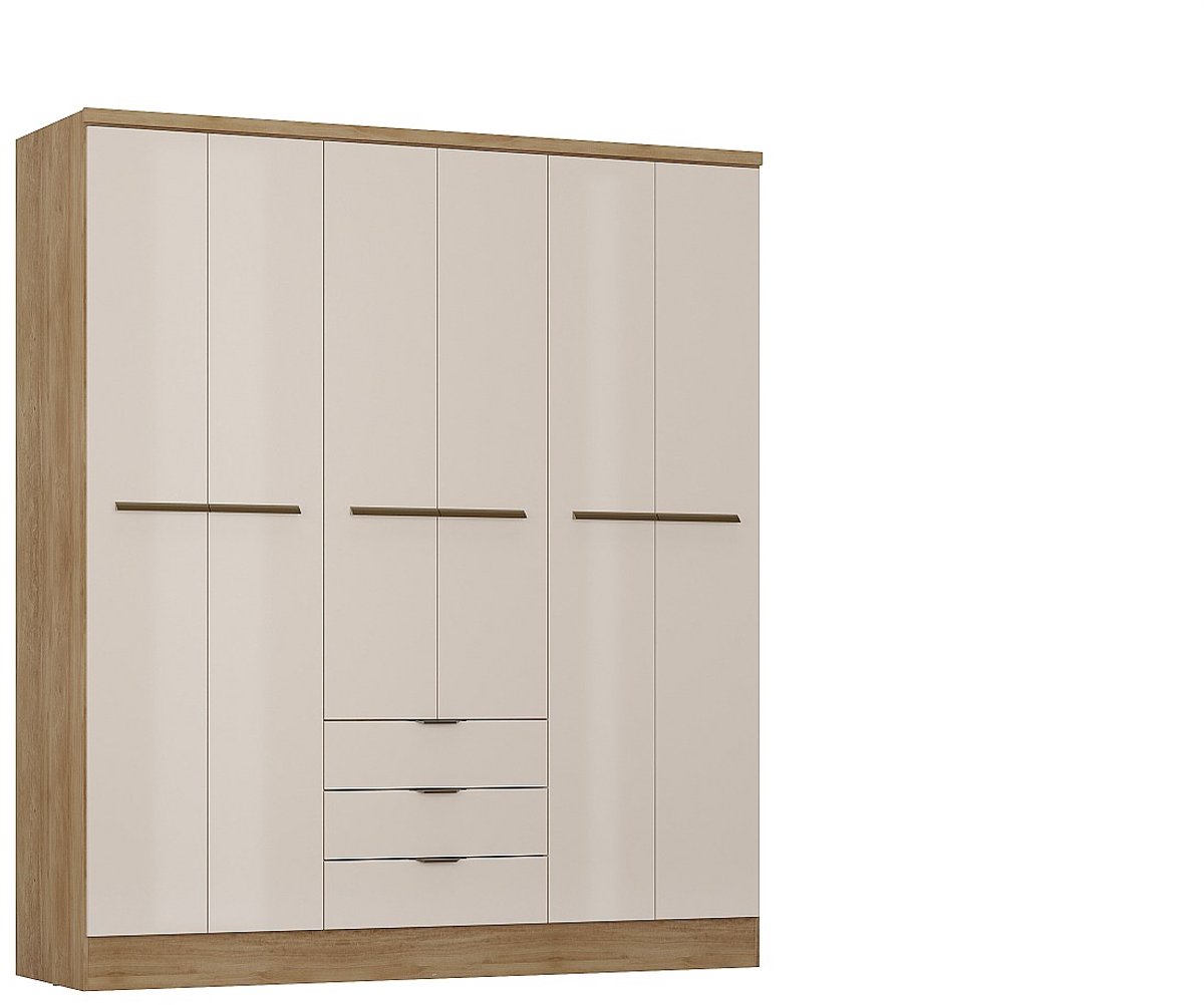 Vente-unique Kast met 6 deuren en 3 lades - L180 cm - Kleur: beige en naturel - PEROLI Beige, Natuurlijk licht