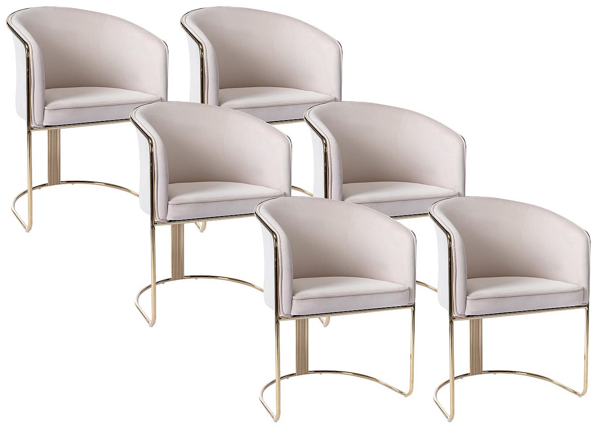 Vente-unique Set van 6 stoelen met armleuningen van fluweel en metaal - Crème en goudkleurig - JOSETHE