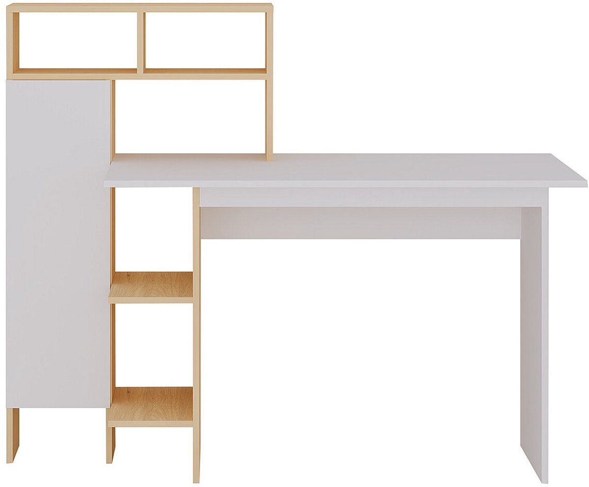 Vente-unique Bureau met 1 kast en 4 nissen - Wit en naturel - MONTOLANIA L 136 cm x H 112.3 cm x D 60 cm