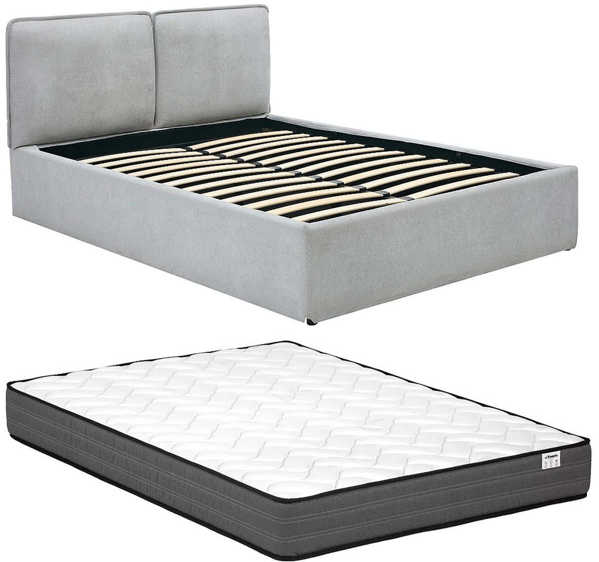 Vente-unique Bed met opbergruimte stof lichtgrijs 140 x 190