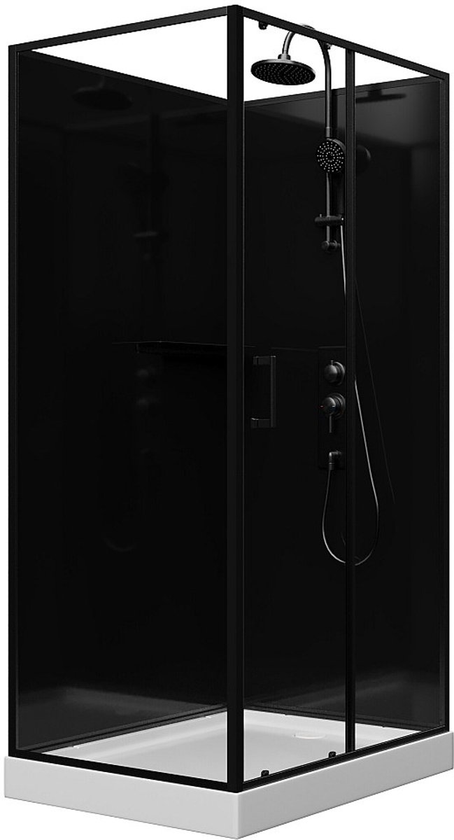 Vente-unique Rechthoekige douchecabine - Omkeerbare installatie - Zwart - L110 x B80 x H225 cm - ZODANI L 110 cm x H 200 cm x D 80 cm