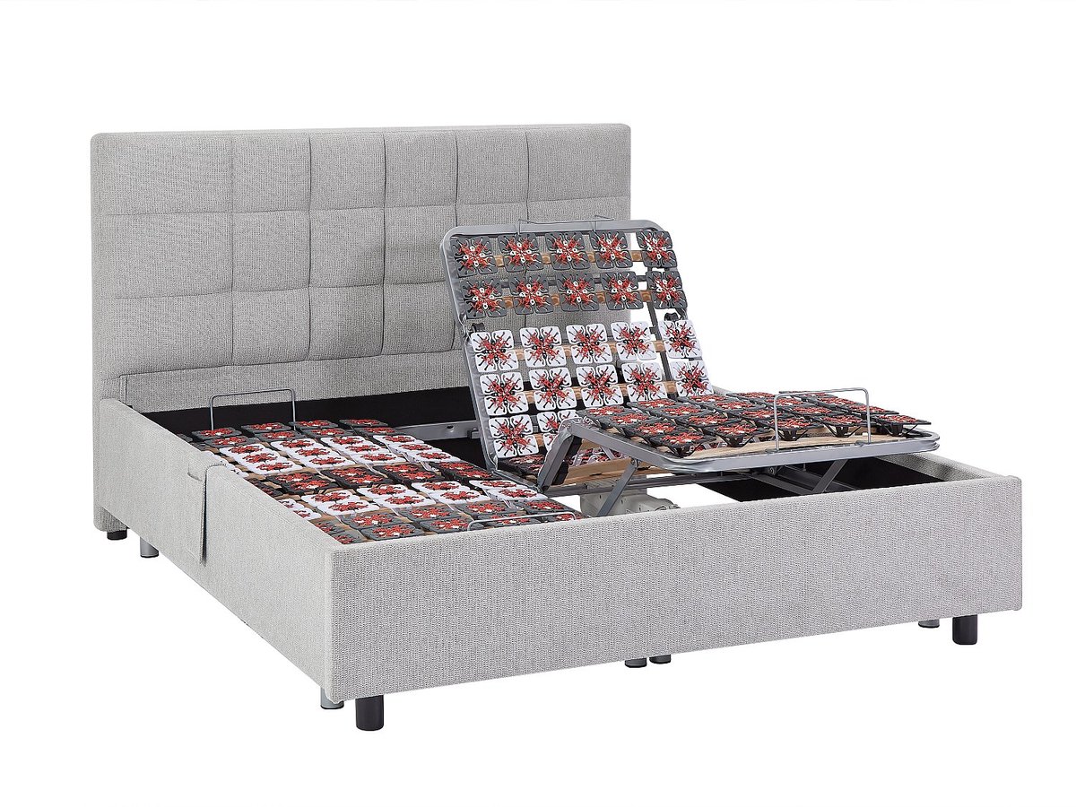 Vente-unique Bed met elektrische lattenbodem stof grijs 2 x 70 x 190 cm