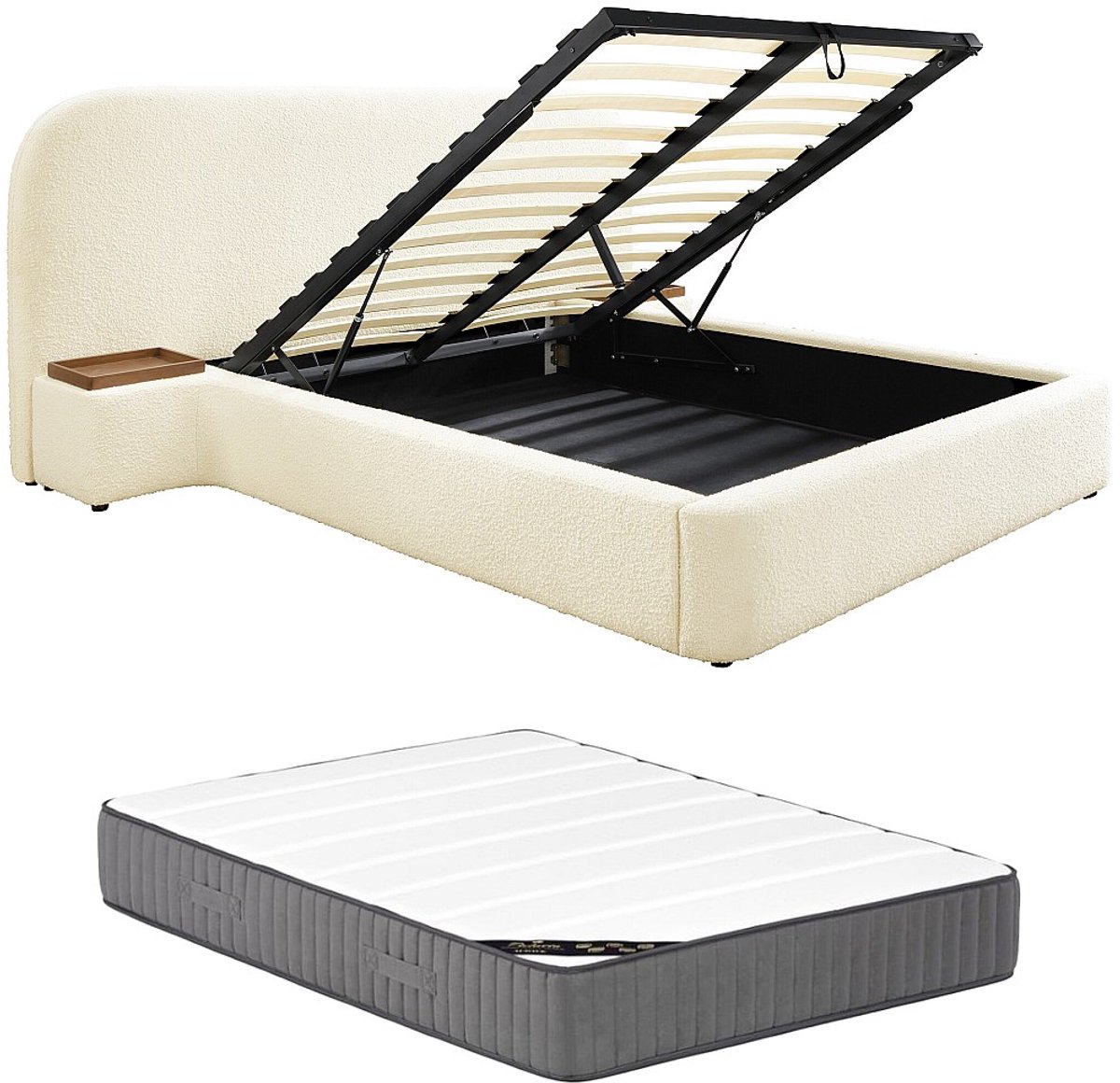 Vente-unique Bed met opbergruimte stof wit 160 x 200 cm