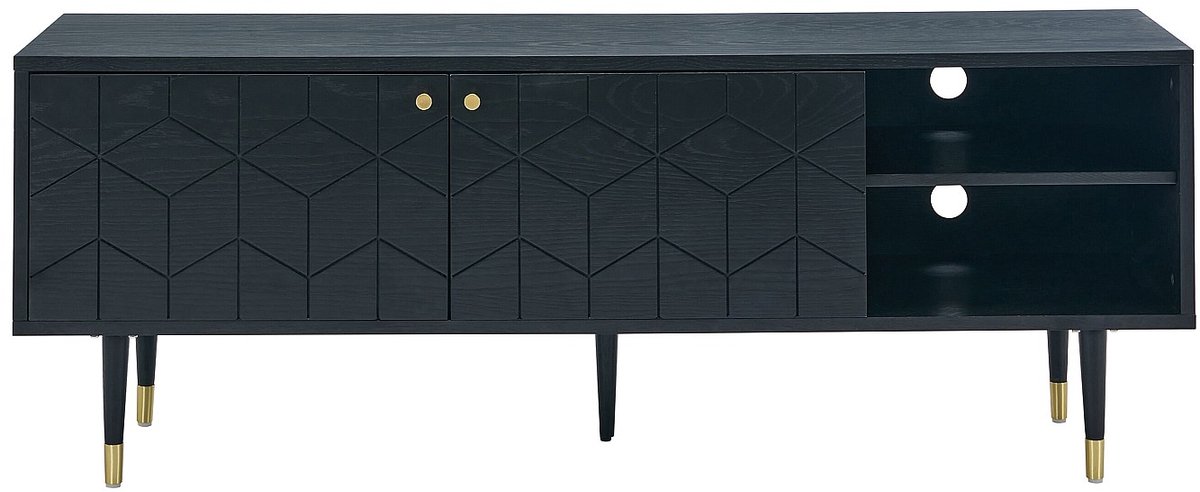 Vente-unique Tv-meubel met 2 deurtjes en 2 vakken in eikenfineer - Zwart en goudkleurig - PARIOMA