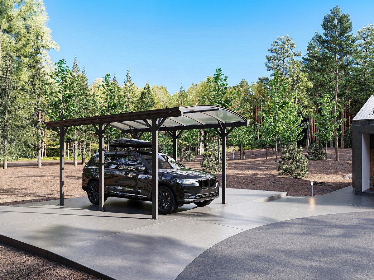 Vente-unique Zelfdragende enkele carport pergola in aluminium - 1 auto - 15,15 m² - Antracietgrijs - BARESA