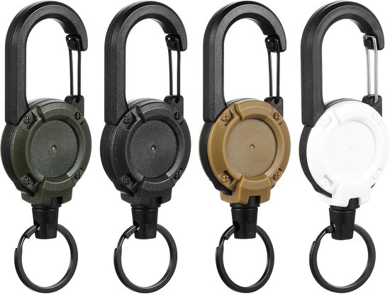 Robuuste intrekbare sleutelhanger, intrekbare sleutelhanger - Sleutelhanger Badgehouder - Karabijnhaak Clip Sleutelhanger, Uitbreidbare Riemclip, Metalen Sleutelhanger voor Wandelen, Kamperen, Vissen