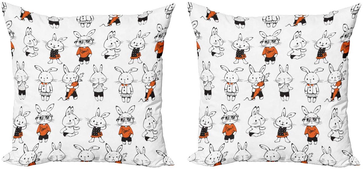 ABAKUHAUS Grappige kussenhoes-set – 2x50x50 cm – dubbelzijdig bedrukt – Oranje/Wit Oranje Wit