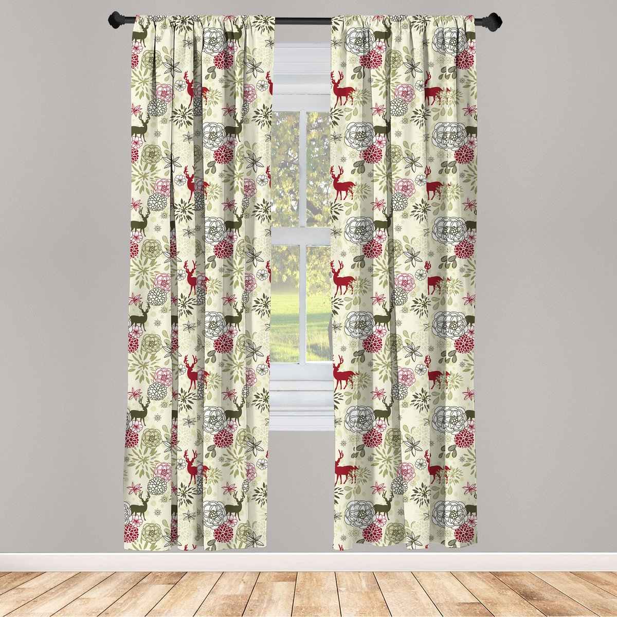 ABAKUHAUS Winter Voorhangen – 2-delige set 75x245 cm – olijfgroen