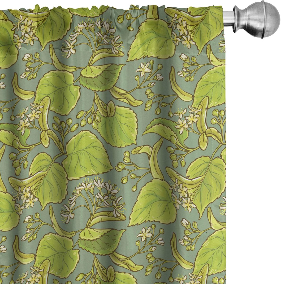 ABAKUHAUS Gordijnen met bladeren en bloemen – 2x75x175 cm – Mikrofaser Groen