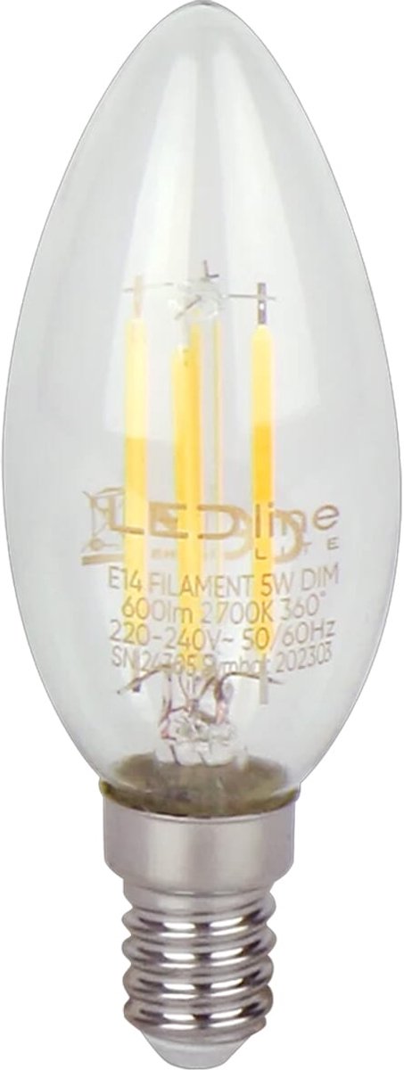 LED line LITE LED Filament Kaarslamp C35 E14 - 5W (vervangt 50W) - 600lm - Ø35mm - 230V - Dimbaar - Energiezuinig