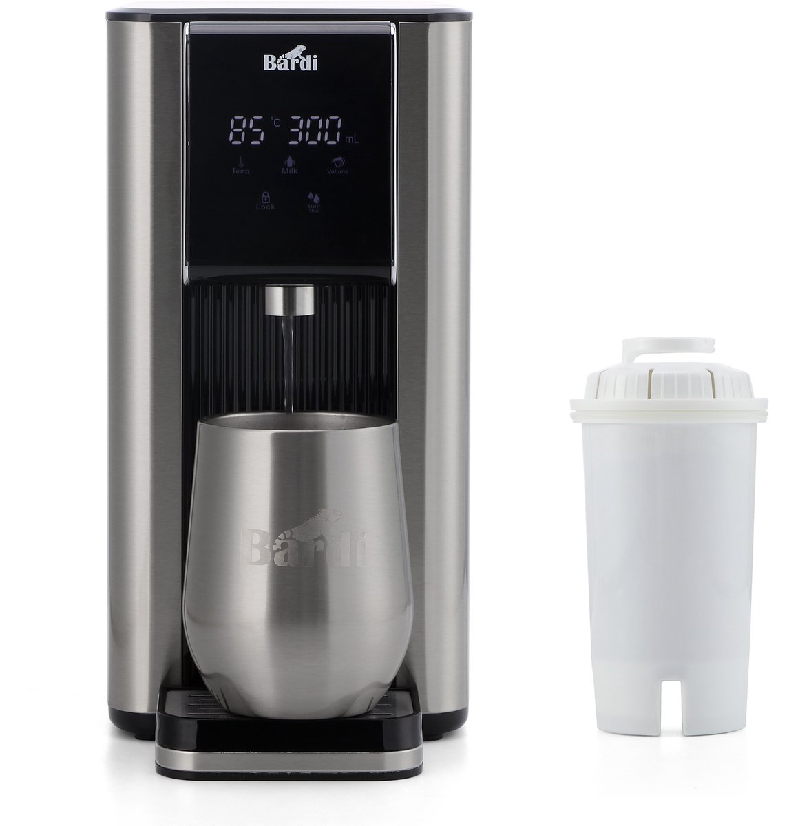 Bardi Heetwaterdispenser 2.6L – Instant Waterkoker met Touchscreen – 7 Temperatuurstanden & 5 Volumestanden – Inclusief STRIX Waterfilter, Thermosbeker & Onderzetter – RVS