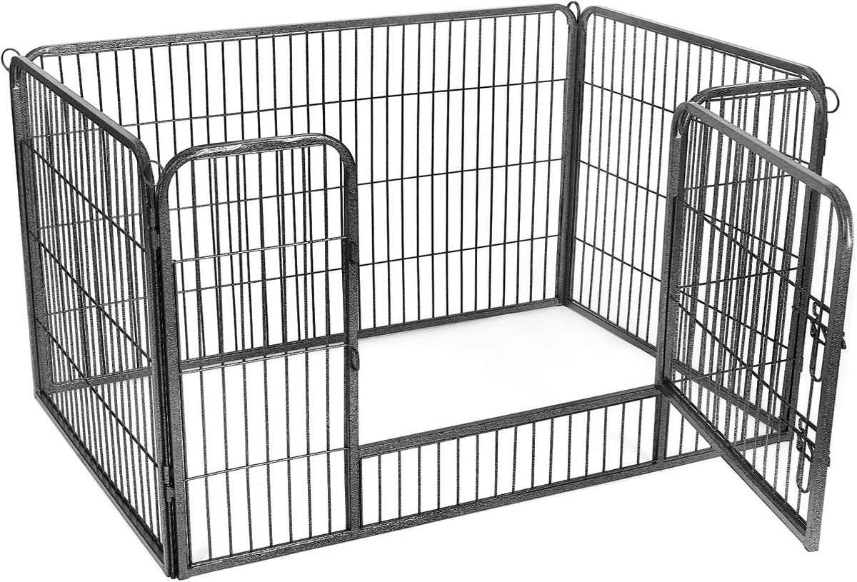 Feandrea - Puppyren - dierenhok metaal - buitenverblijf - 122 x 80 x 70 cm - Grijs