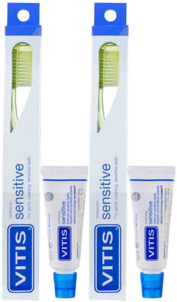 Vitis Tandenborstel + Mini Tandpasta Sensitive - 2 x - Voordeelverpakking