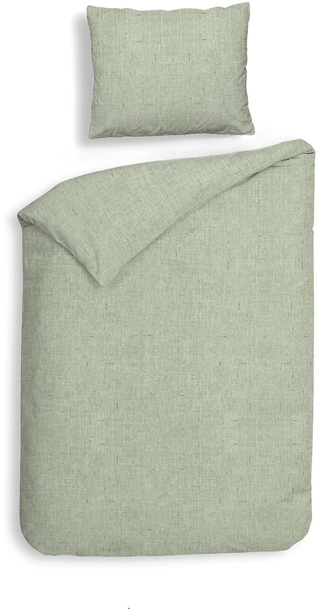 Heckettlane Dekbedovertrek Franela - Effen Bedlinnen - 140x200-220 cm - Eenpersoons - Groen - Dekbedovertrek van 100% Katoen-Flanel Laurel Green