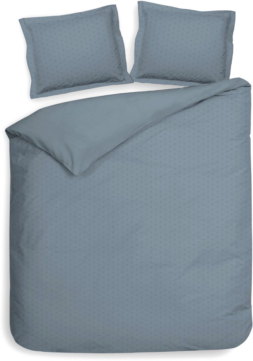 Heckettlane Dekbedovertrek Punto - Bedlinnen met Stippen - 200x200-220 cm - Tweepersoons - Blauw - Dekbedovertrek van 100% Katoen-Satijn