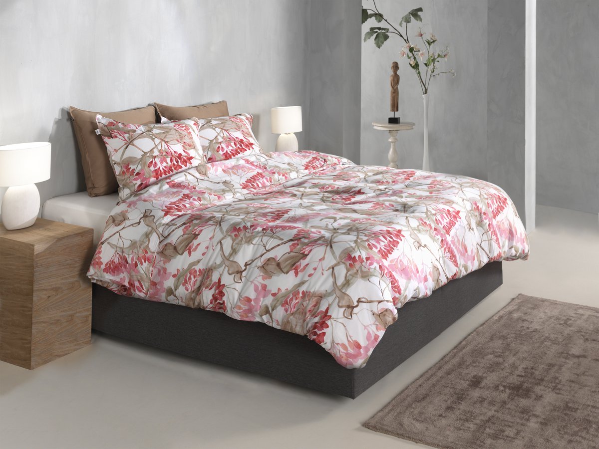 Zohome Dekbedovertrek Dario - Deken - Dekbed - Wit - 100% Katoen-Satijn - Bladeren - 2 slopen 60/70 cm Dario White