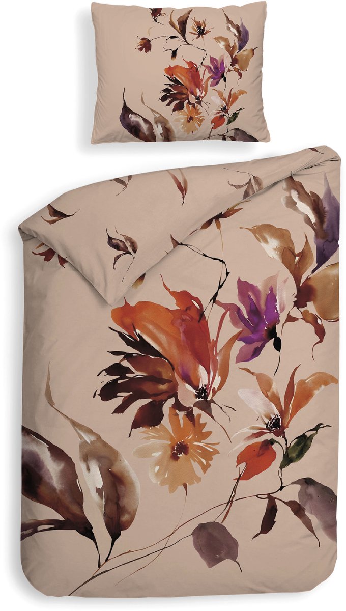 Heckettlane Dekbedovertrek Thor - Bedlinnen met Bladeren print - 140x200-220 cm - Multi - Dekbedovertrek van 100% Katoen-Dobby