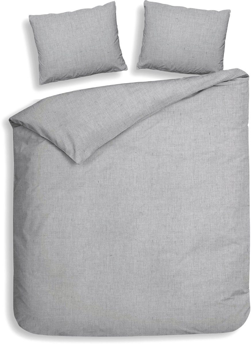 Heckettlane Dekbedovertrek Franela - Effen Bedlinnen - 200x200-220 cm - Tweepersoons - Grijs - Dekbedovertrek van 100% Katoen-Flanel Light Grey