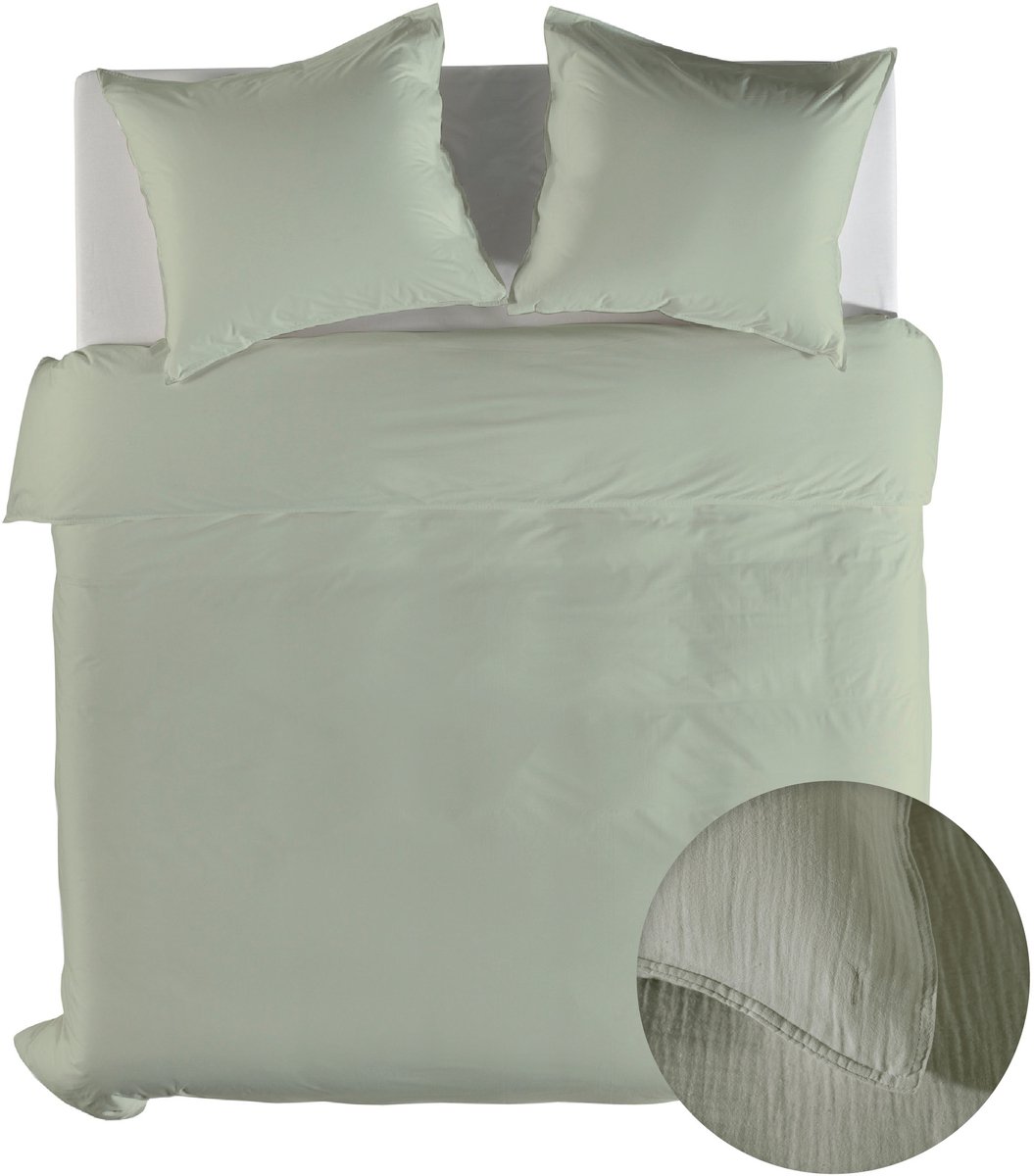 Yellow Dekbedovertrek Mousseline Katoen Suite Guadeloupe - Reseda Green - 200x200/220 cm - 100% Mousseline Katoen - Tweepersoons