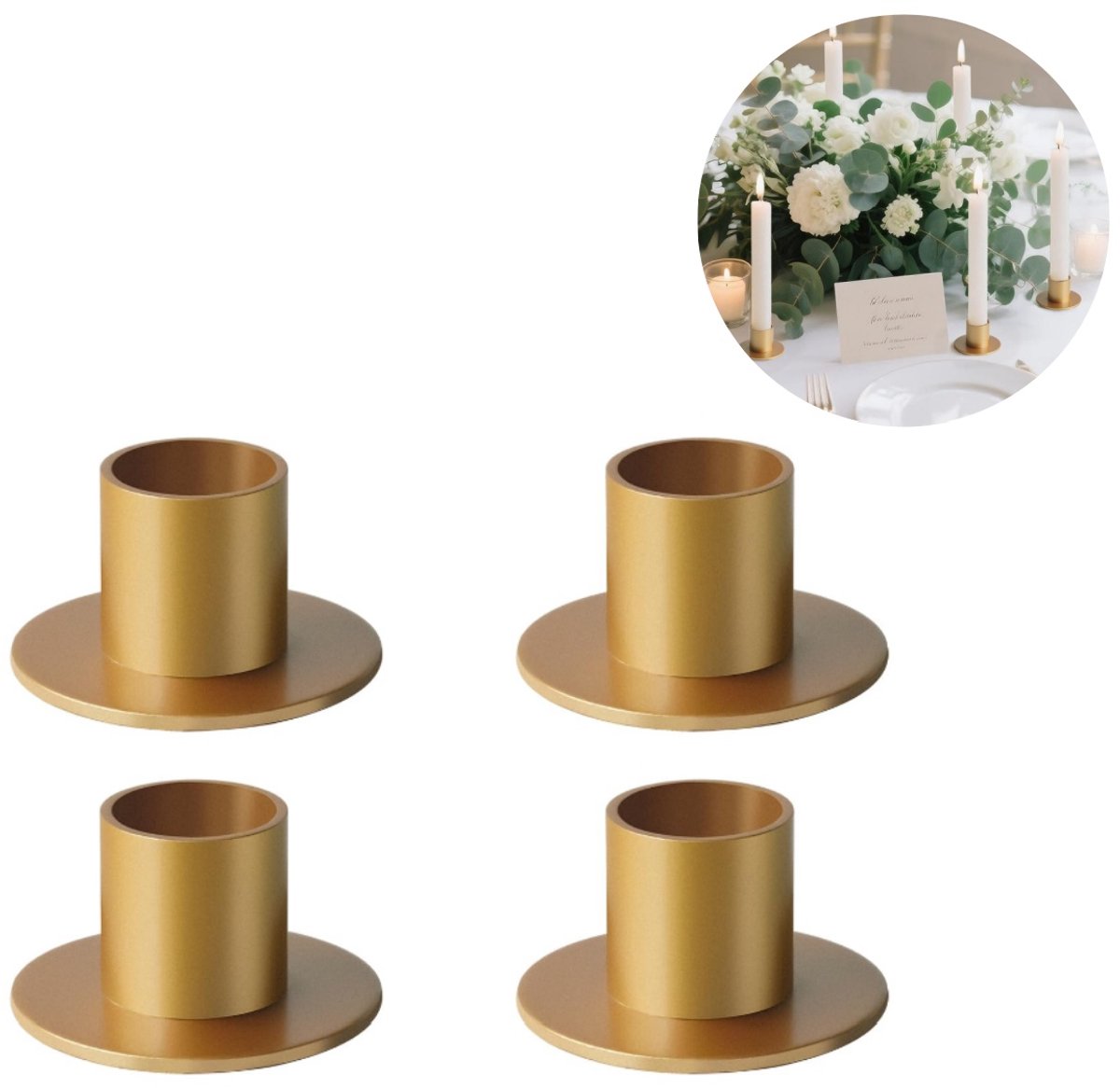 SWGOTA 4 stuks - Kandelaars - Metalen kandelaars - Minimalistische stijl - Vintage - Kaarsenstandaards - Ideaal voor romantische tafeldecoraties, bruiloftsarrangementen, kaarsenopstelling - Elegante ornamenten - Kolomvormig - Goud