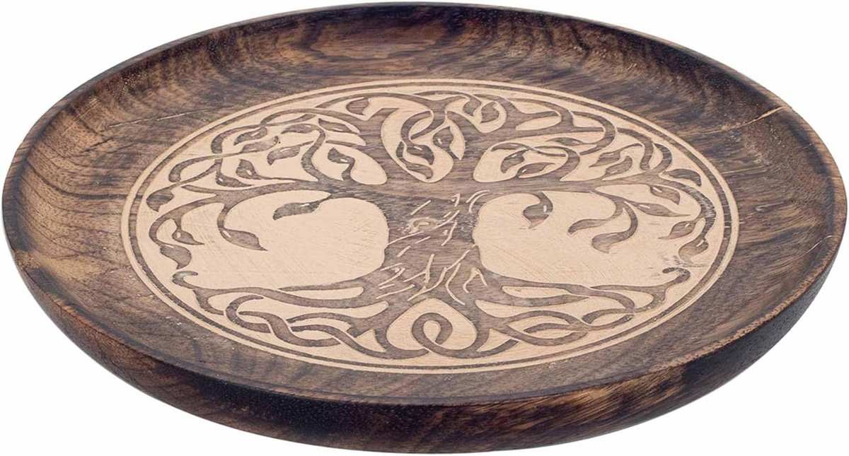 Grote Houten Serveerschaal Mangohout - Ø 22 cm - Levensboom Model