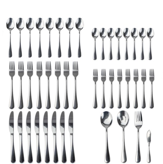 Dymund® 8 Persoons Bestekset - (45-delig) Bestek - Incl. Serveerlepel/Suikerlepel/Serveervork/Botermes - RVS - Zilver