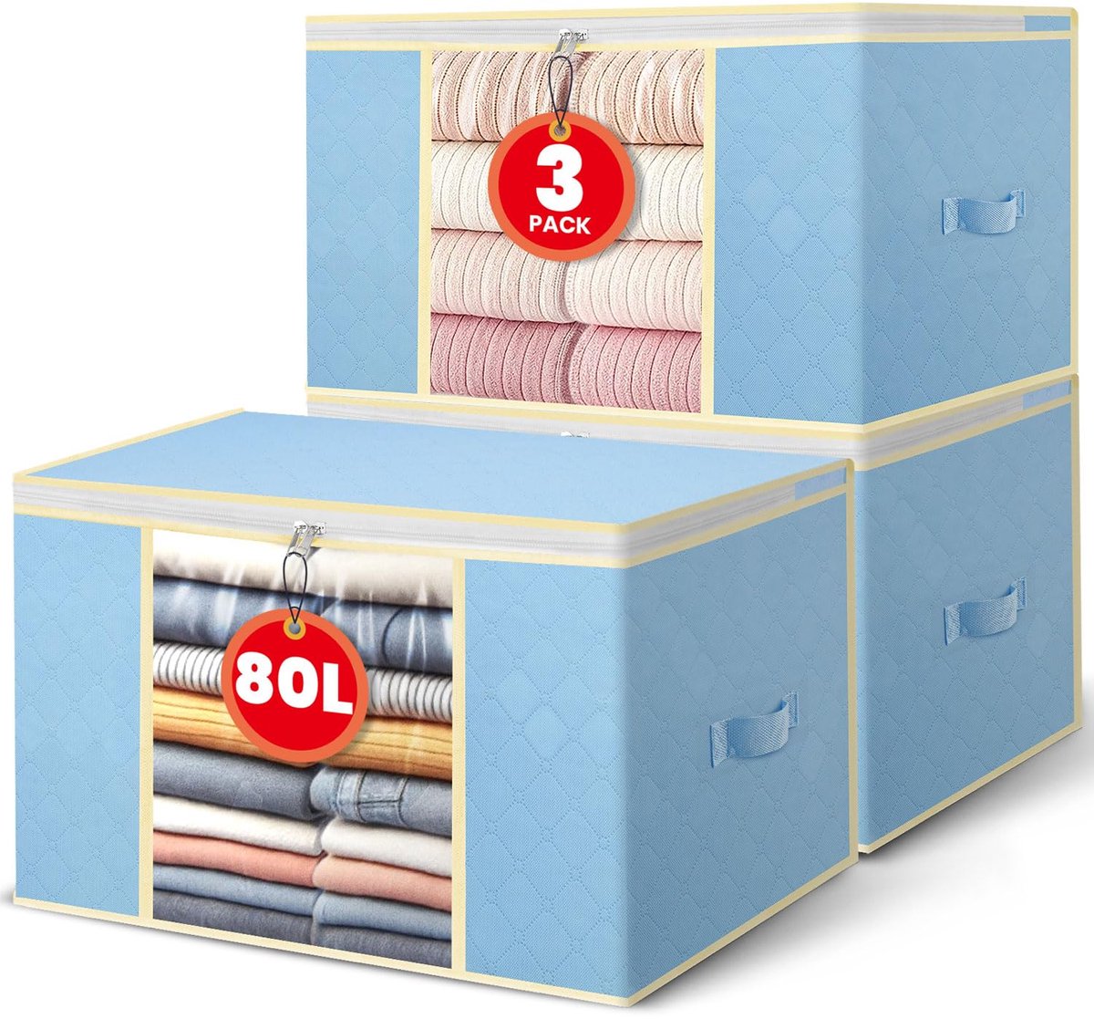 Unyqoos® Set van drie opvouwbare opbergtassen 80L voor kleding en beddengoed
