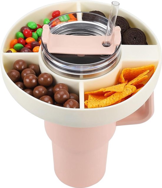 Plateau à snacks compatible avec les gobelets Stanley, plateau à snacks compatible avec les gobelets Stanley Quencher avec poignée de 40 oz, plateau à trempette rond (blanc)