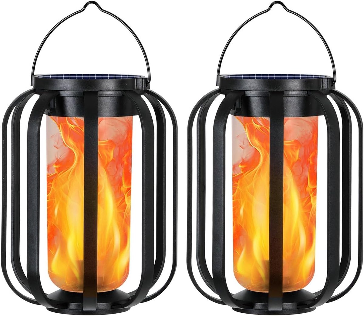 Waterdichte Zonnelamp Buitenlamp (2 Pak) - Knipperende Vlammen + Opknoping - Tuin Lantaarn
