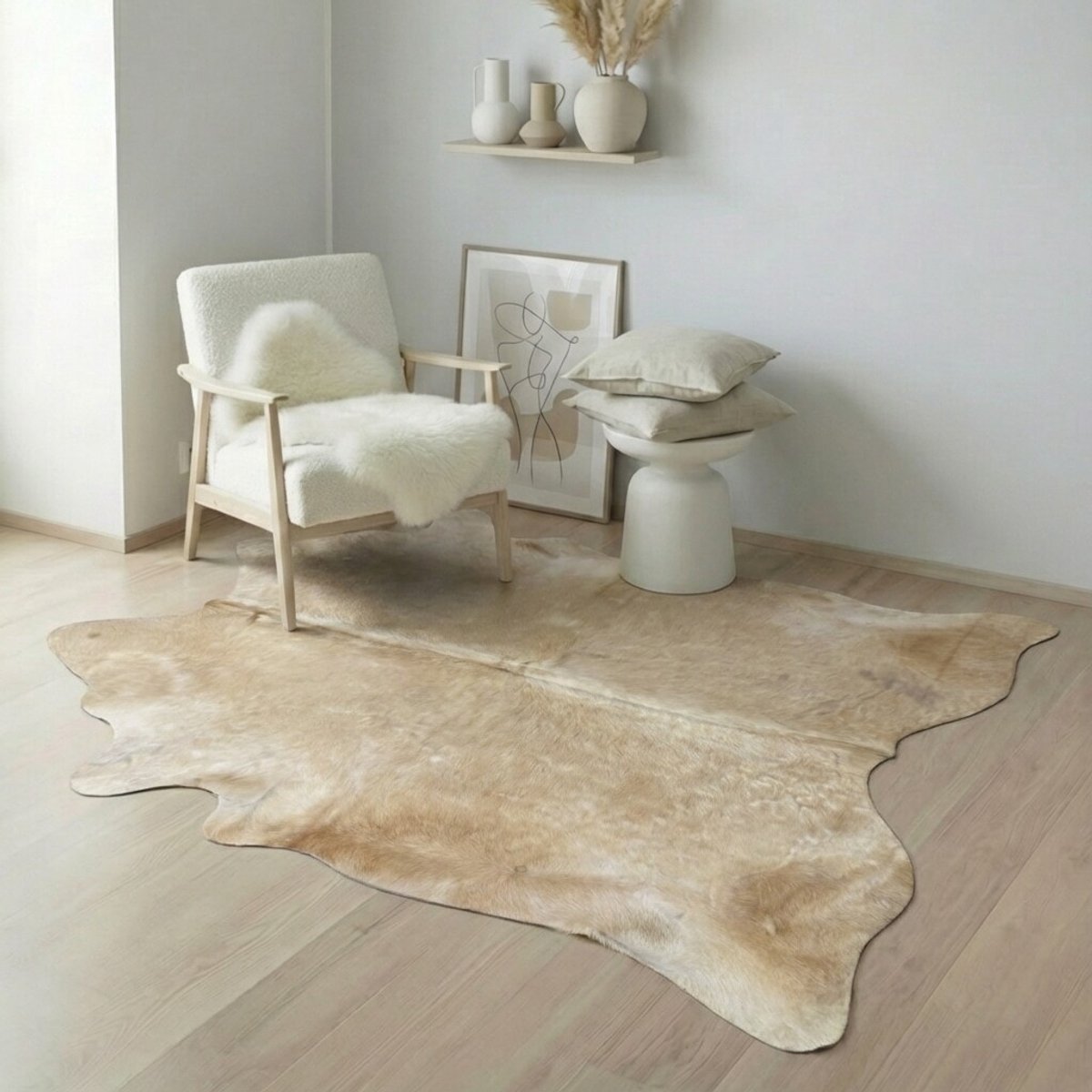 Koeienhuid Vloerkleed - Beige / Champagne / 0160 - 212 x 196 cm - Koeienkleed / Koeienvel / Dierenvel / Dierenhuid / Koehuid Tapijt