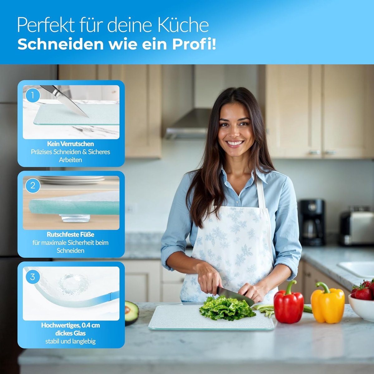 Famanu - Glazen snijplank 30 × 20 cm, antislip, krasbestendig en hittebestendig – Transparant