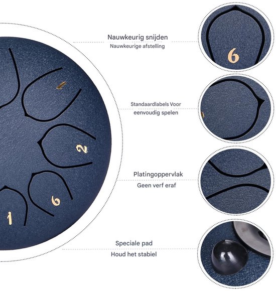 8-Toon Steel Tongue Drum 6 Inch (20 cm) - 8 Noot Steel Drum Set met Reistas, Drumstokken en Notensticker - D Majeur Stemming - Geschikt voor Muziek, Meditatie, Yoga en Healing Sessies - Incl. Muziekboek en 5 Vingerpennen van Merkloos — afbeelding 5