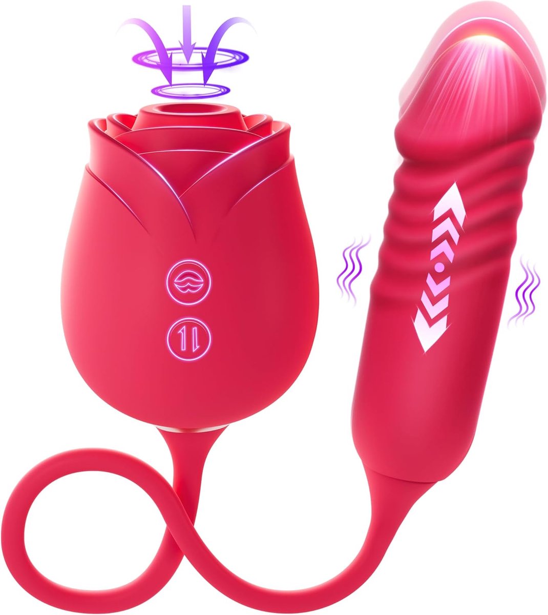 Daity Rose Vibrator voor Vrouwen – Thrusting G-spot Dildo met 10 Zuigstanden – Clitoris Stimulator – Sex Toys voor Vrouwen en Koppels – Dubbelzijdig Seksspeeltje-rood