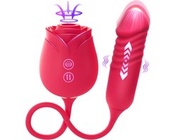 Daity Rose Vibrator voor Vrouwen – Thrusting G-spot Dildo met 10 Zuigstanden – Clitoris Stimulator – Sex Toys voor Vrouwen en Koppels – Dubbelzijdig Seksspeeltje-rood
