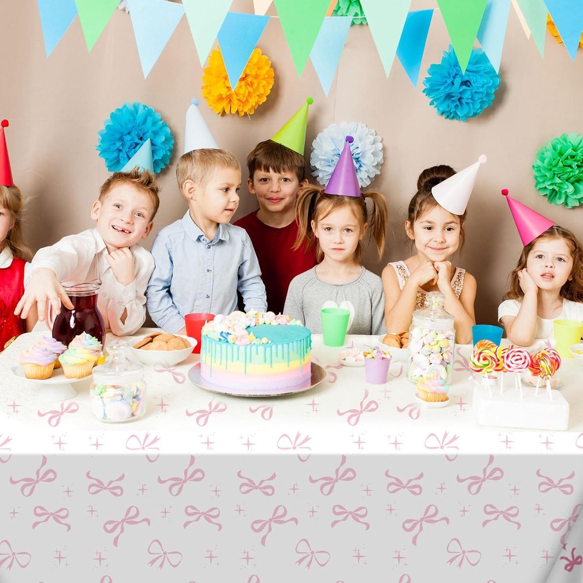 Roze Tafelkleed 4 stuks, Waterdicht en Rechthoekig voor Verjaardag Babyshower Bruiloft