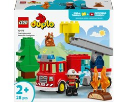 LEGO Duplo brandweerauto met slang en brandweerman speelgoed.
