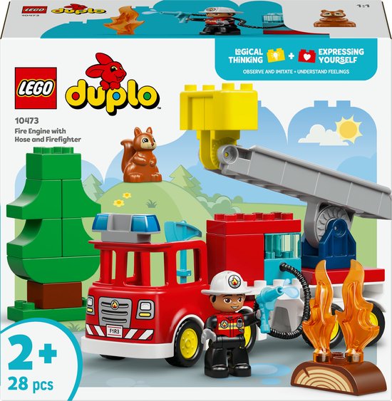 LEGO Duplo brandweerauto met slang en brandweerman speelgoed.