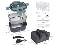 Elektrische lunchboxverwarmer, 80W draagbare verwarmer geschikt voor auto's en vrachtwagens, met 304 roestvrijstalen container, 12V/24V/110V, groene verwarmde lunchbox, geschikt voor chauffeurs/werk/cadeaus.