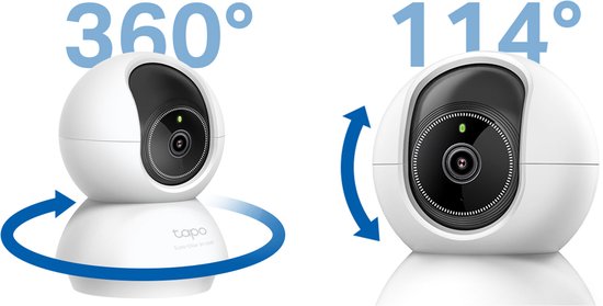 Tapo C230 beveiligingscamera die 360° horizontaal en 114° verticaal kan draaien.