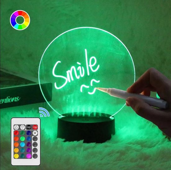 Meerkleurig LED-schrijfblok met RGB-achtergrondverlichting - uitwisbaar - inclusief afstandsbediening en marker - rond — afbeelding 5