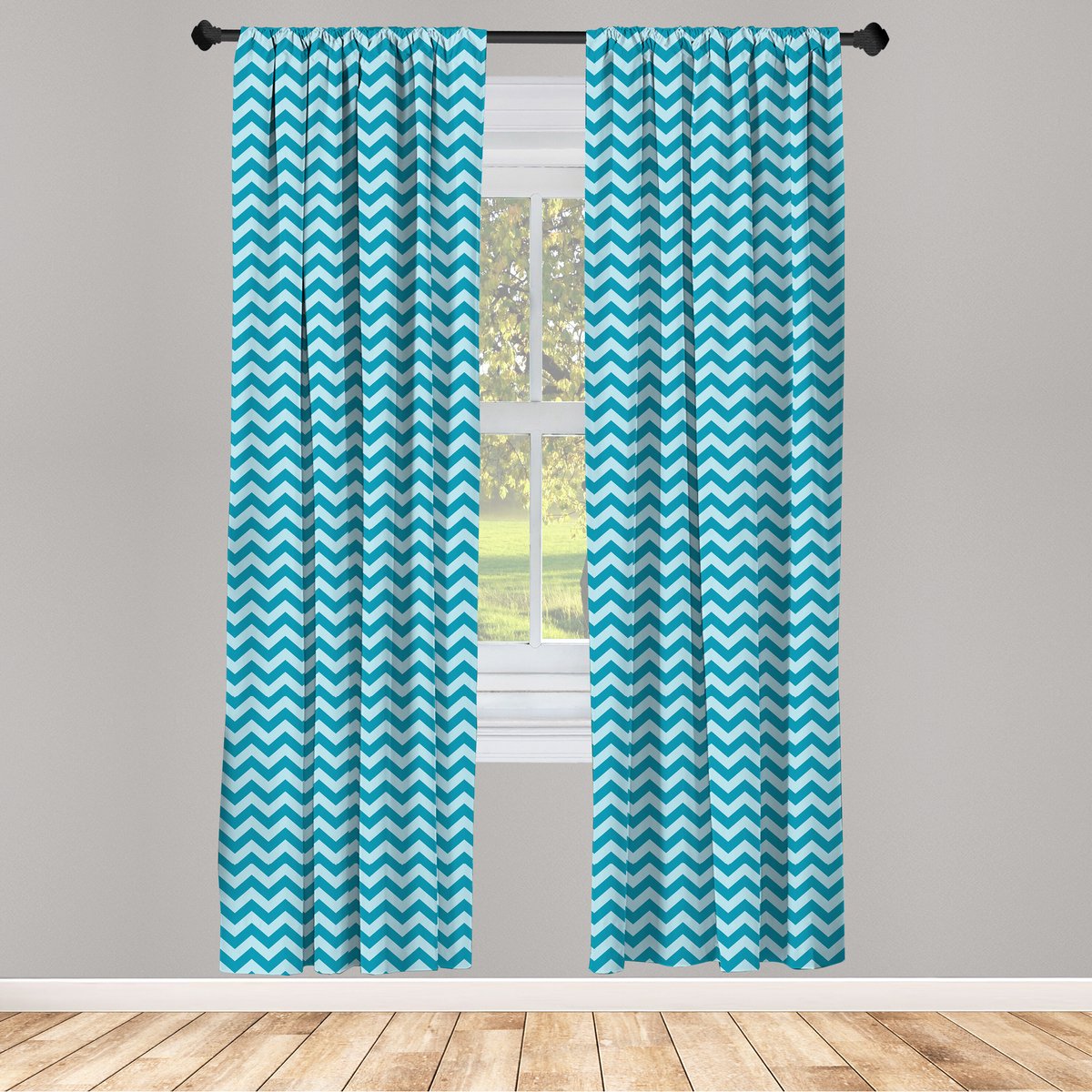 ABAKUHAUS Winkel Gordijnen – Sea Zigzag Teal 2x75x245 cm – Halfdonerend