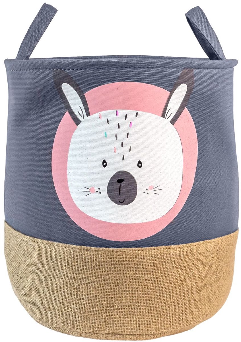 Intirilife Opbergmand voor kinderen van linnen - Opbergmand voor kinderkamer Kleding - Opvouwbare wasmand Wasmand Kinderspeelgoedmand, organizer, kamerdecoratie, dier konijn grijs